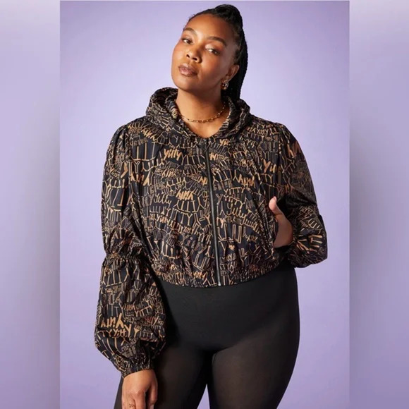 Yitty Mesh Me Cropped Jacket Size 5X Black Logo Athletic Fabletics - Picture 1 of 9